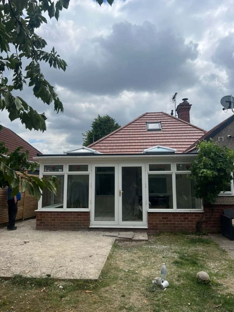 This is a photo of a hipped roof on a bungalow that has just had roof repairs carried out. Works carried out by Enderby Roofing Repairs